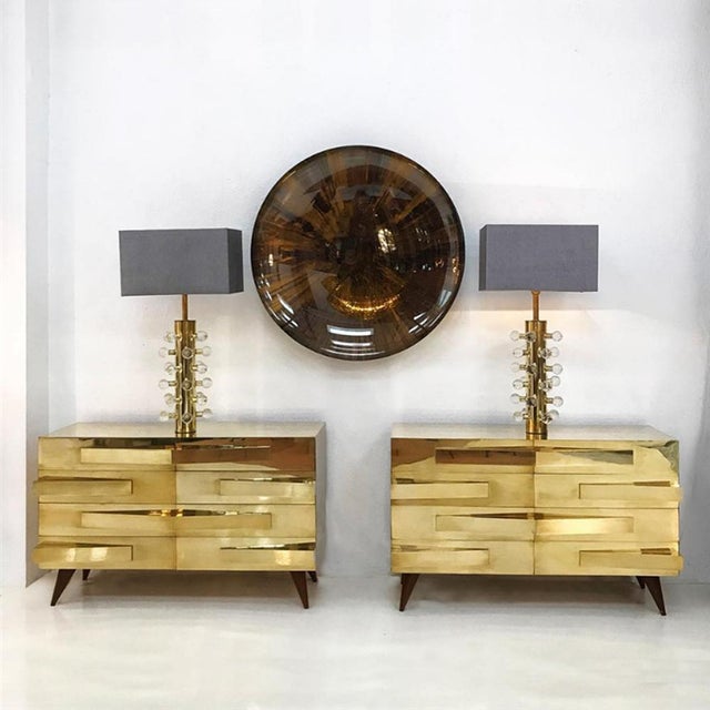 Italian Oak and Brass Sideboards, 2000s, Set of 2 For Sale - Image 14 of 15