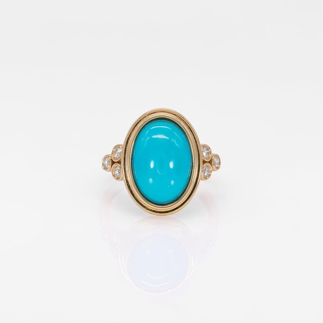 2010s Sierra | 4.54ct Turquoise Ring With Earth-Mined Diamond Accents in Solid 14k, Size 6.75 For Sale - Image 5 of 10