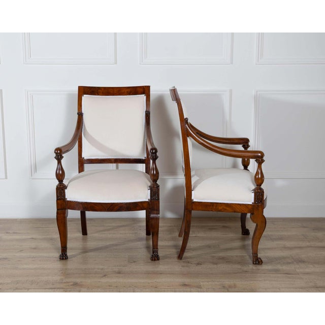 White 19th Century Pair of Italian Empire Armchairs in Mahogany with White Velvet Upholstery, Genoa For Sale - Image 8 of 15