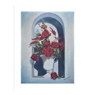 1940s Tromp l'Oeil Still Life Rose and Amaranth in Alcove by Riverda Kapunas For Sale