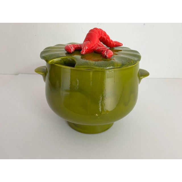Stunning large 1970s coastal soup tureen with original ladle by California Pottery in a saturated avocado to olive green...