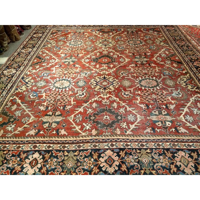 Persian Antique Persian Mahal Sultanabad Rug, Hand-Knotted Wool, Geometric Pattern, 11x13, Red & Navy For Sale - Image 3 of 10