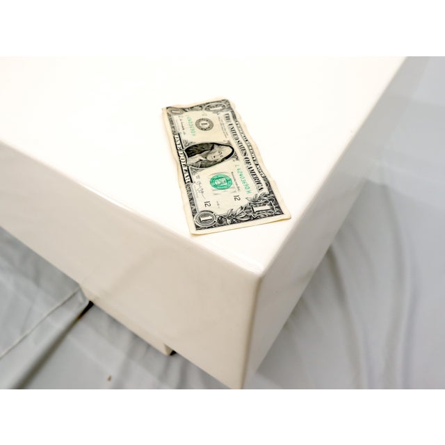 Off-white Mid Century Modern Double Pedestal Thick Cream Off-White Lacquer Coffee Table For Sale - Image 8 of 11