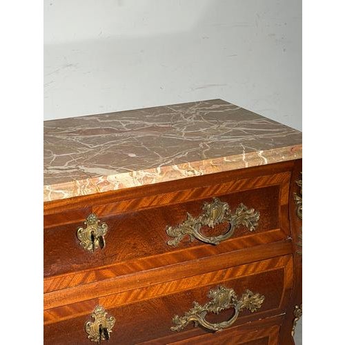 Brown Antique Louis XV Style Commode with Marble Top For Sale - Image 8 of 15