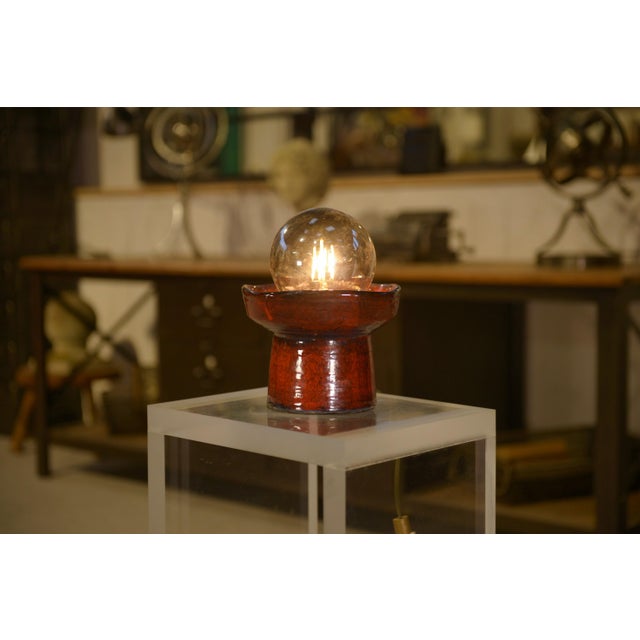 Ceramic Red Ceramic Table Lamp by Guillerme and Chambron, 1980s For Sale - Image 7 of 9