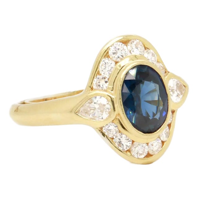 Vintage 18k Gold, Sapphire, and Diamond Cocktail Ring For Sale