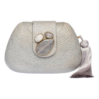 Tamu Bean Clutch in Light Grey For Sale