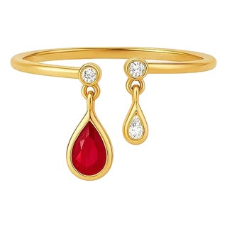 Pear Ruby Opend Ended 14k Gold Ring, Size 6.75 For Sale