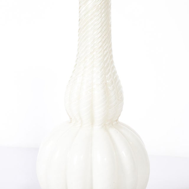 Pair of Mid-Century Modern Hand-Blown Murano Fluted Off White Glass Table Lamps For Sale - Image 13 of 16