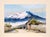 Lush watercolor landscape by unknown artist Erazo (20th Century). In a small village, a lone figure walks down the street,...