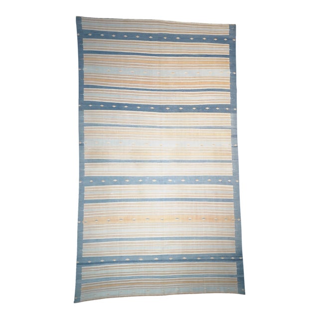 Vintage Dhurrie Rug in Bluewith Stripes, From Rug & Kilim For Sale