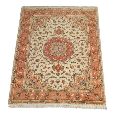 Antique Tabriz Rug in Cotton and Wool For Sale