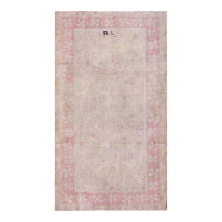 1920s Ivory Rose Floral Antique Indian Agra Cotton Rug 4' 0" X 7' 0" Handknotted Wool Carpet For Sale