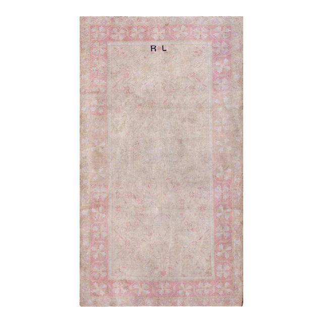 1920s Ivory Rose Floral Antique Indian Agra Cotton Rug 4' 0" X 7' 0" Handknotted Wool Carpet For Sale