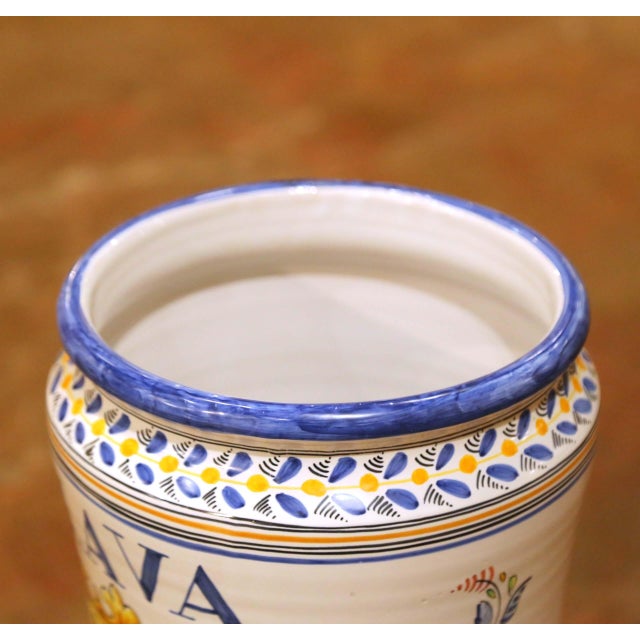 Ceramic Mid-Century Spanish Talavera Pottery Umbrella Stand With Alava Crest For Sale - Image 7 of 10