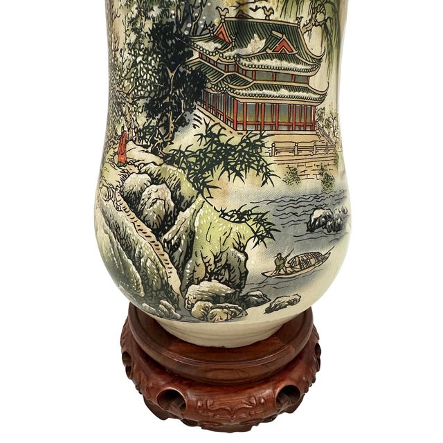 Vintage Chinese Hand-Crafted Porcelain Landscape Vase For Sale In Los Angeles - Image 6 of 18