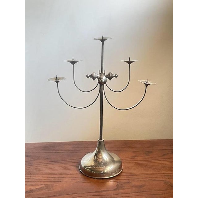 Sculptural Metal 5-Arm Candelabra by Attila Demcsik, Hungary, 1980 For Sale - Image 4 of 11