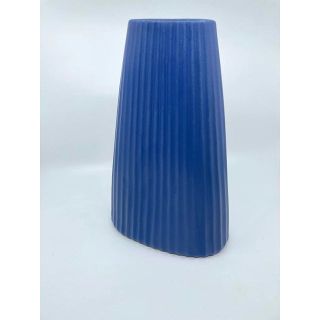 Royal Blue Vintage Blue Art Deco Textured Vase For Sale - Image 8 of 13
