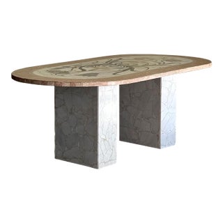 1970s Italian Marble Floral Mosaic Dining Table For Sale