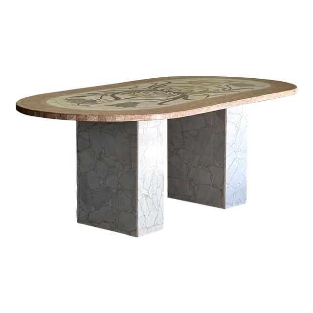 1970s Italian Marble Floral Mosaic Dining Table For Sale