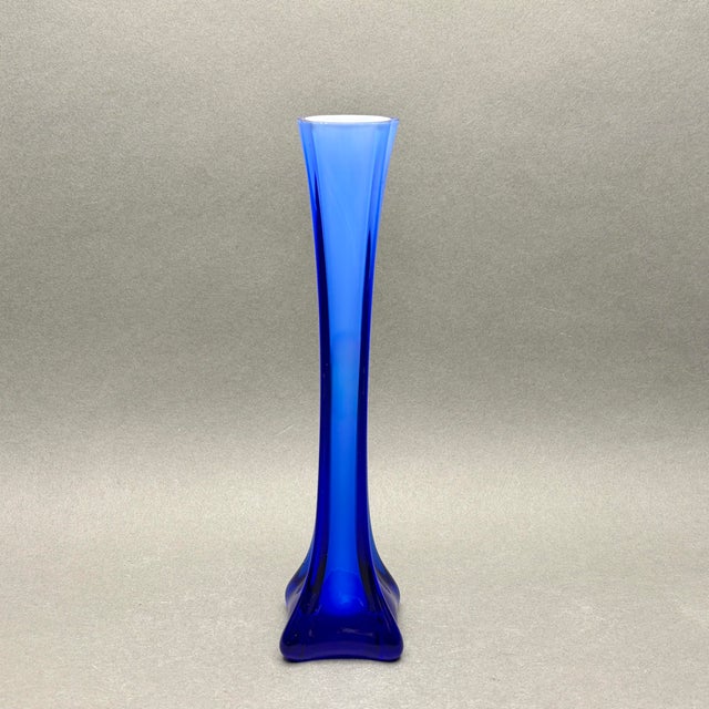 Mid 20th Century Vintage Mid Century Modern Cobalt Blue Cased Glass Bud Vase For Sale - Image 5 of 8