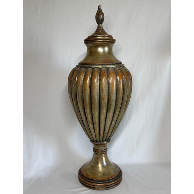 Plastic Uttermost Tall Lidded Jar Urn Antique Gold Finish For Sale - Image 7 of 12