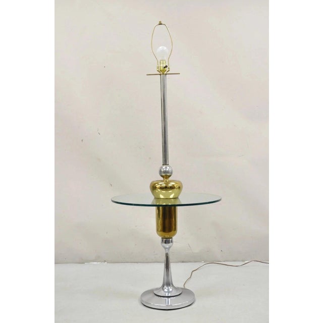 Mid 20th Century Mid Century Modern Space Age Atomic Era Chrome Brass Glass Side Table Floor Lamp For Sale - Image 12 of 12
