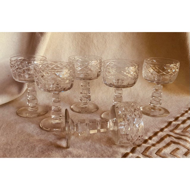 Exceptionally Cool 1930s-40s Libbey Rock Sharpe "Wreath" Cut Crystal Champagne Glasses For Sale - Image 12 of 12