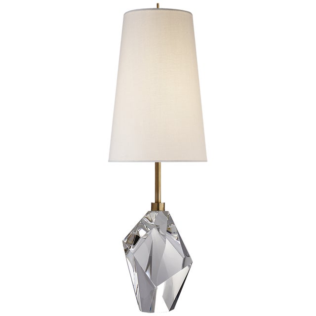 Modern Kelly Wearstler by Visual Comfort Signature Halcyon Accent Cordless Table Lamp in Crystal with Linen Shade For Sale - Image 3 of 3