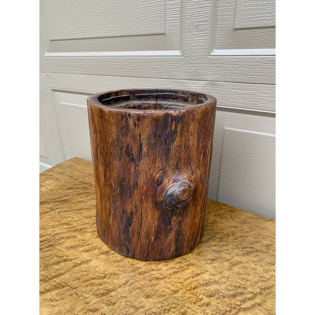 A gorgeous hand carved rustic Trompe L'oeil faux bois log-form planter USA, Early 20th Century Measures: 10.5"W x 9"D x...