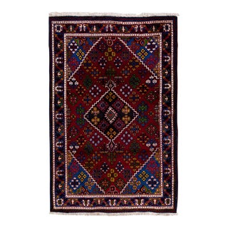 Vintage Handmade Persian Red Geometric Wool Rug 4'6" X 7'0" For Sale