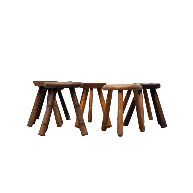 Unique set of 8 original Milk stools . Oak and Beech Wood . my personal collection .