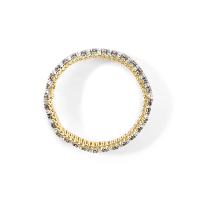 Contemporary 10K Yellow Gold 10-1/3 Cttw Alternating Coco Color and White Diamond 5 Row Tennis Bracelet - Size 7. For Sale - Image 3 of 6