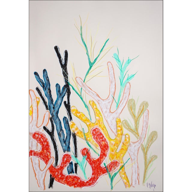 2020s 2025, Primary Tones Coral Garden, Illustration Style Painting of Coral Reef, Gouache Crayon on Watercolor Paper by Romina Milano For Sale - Image 5 of 11