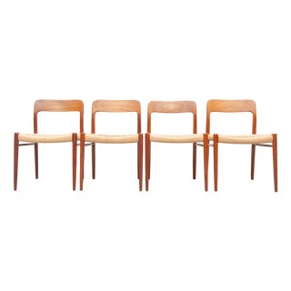 Vintage Model 75 Dining Chairs in Teak by Niels Otto Møller for J. L. Møller Møbelfabrik, 1950s, Set of 4 For Sale