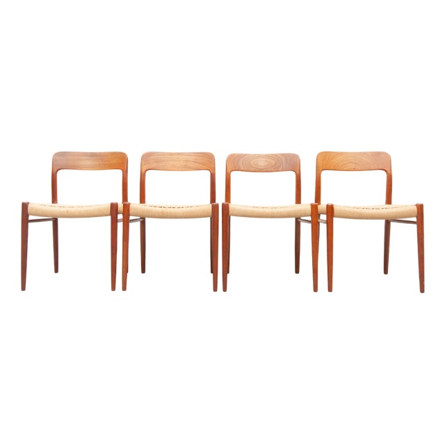 Vintage Model 75 Dining Chairs in Teak by Niels Otto Møller for J. L. Møller Møbelfabrik, 1950s, Set of 4 For Sale