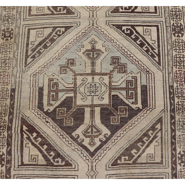 Vintage Turkish Oushak Runner With Geometric Medallions in Beige 3'11 X 13'2 For Sale - Image 10 of 13