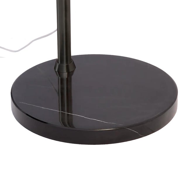Metal Coronado 92 Inch Arc Lamp by Nova of California - Black Nickel Steel, Black Marble Base, White Linen Drum Shade - Peter Morelli 1960 Dimmable For Sale - Image 7 of 8