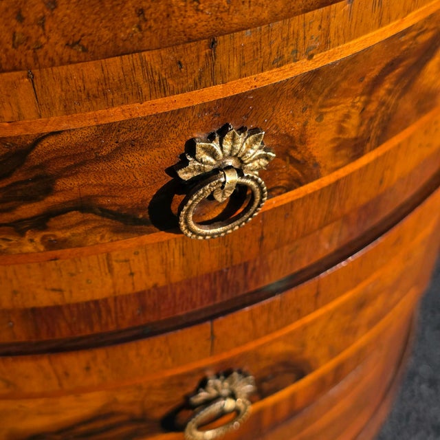 Brown Antique Late 19th Century Italian Louis XVI Style Round Walnut W/Inlay 3-Drawer Side Table For Sale - Image 8 of 10