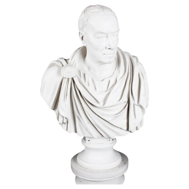 White Bust of Roman Statesman Julius Caesar, 20th Century, Composite Marble For Sale - Image 8 of 8