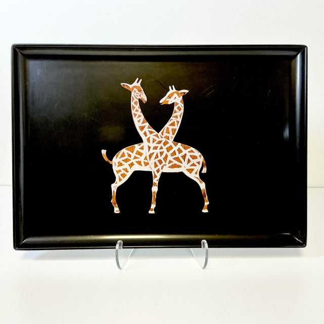 Plastic 1970s Mid-Century Hollywood Regency Boho Chic Safari Couroc Giraffe Tray, Extra Large. For Sale - Image 7 of 18