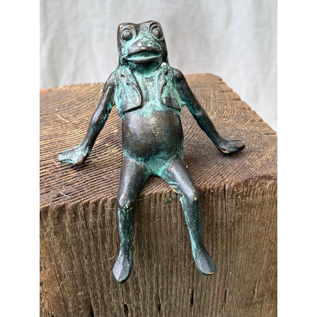Vintage Bronze Seated Frog Garden Ornament For Sale - Image 4 of 18