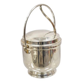 Vintage Wallace Mid Century Modern Silver Plated Glass Lined Hinged Ice Bucket For Sale