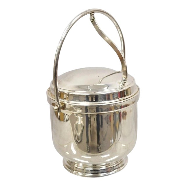 Vintage Wallace Mid Century Modern Silver Plated Glass Lined Hinged Ice Bucket For Sale