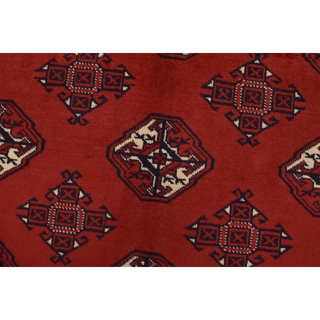 Red Turkmen Rug 10’1” X 12’6” Red Wool Vintage Tribal Hand-Knoted Carpet For Sale - Image 8 of 14