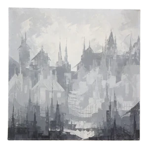 Gray Tonal Abstract Expressionist Oil on Canvas Cityscape by Louis M. Ponderoso