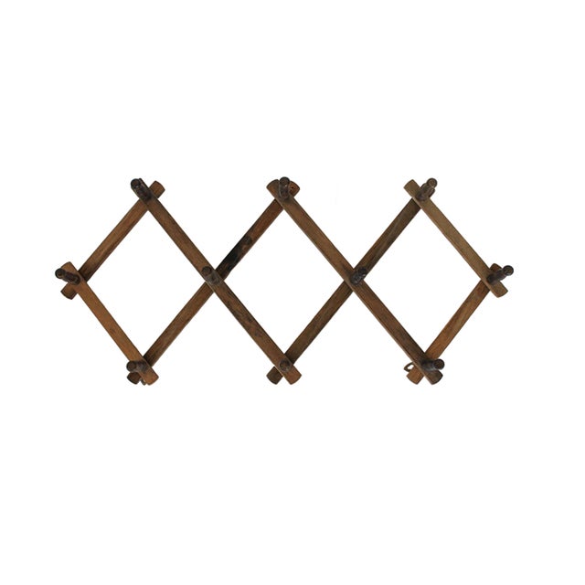 Vintage Wood Accordion-Style Wall Hat Rack For Sale