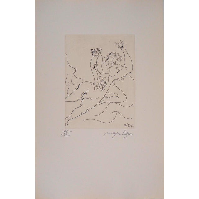 Meyer Lazar, Lovers Carried Away by the Waves of Passion, Original Signed Engraving For Sale - Image 5 of 5