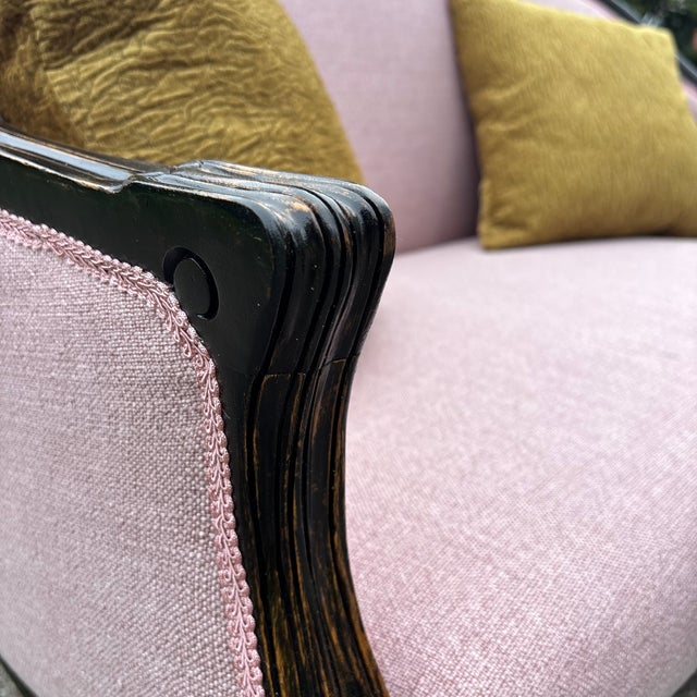 Vintage Blush Wood Frame Loveseat For Sale - Image 9 of 15