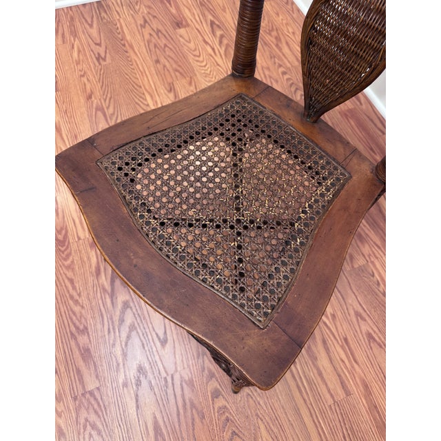 Antique Art Nouveau "Fleur De Lis" Wicker & Cane Solid Wood Accent Chair in the Style of Heywood-Wakefield For Sale - Image 10 of 12